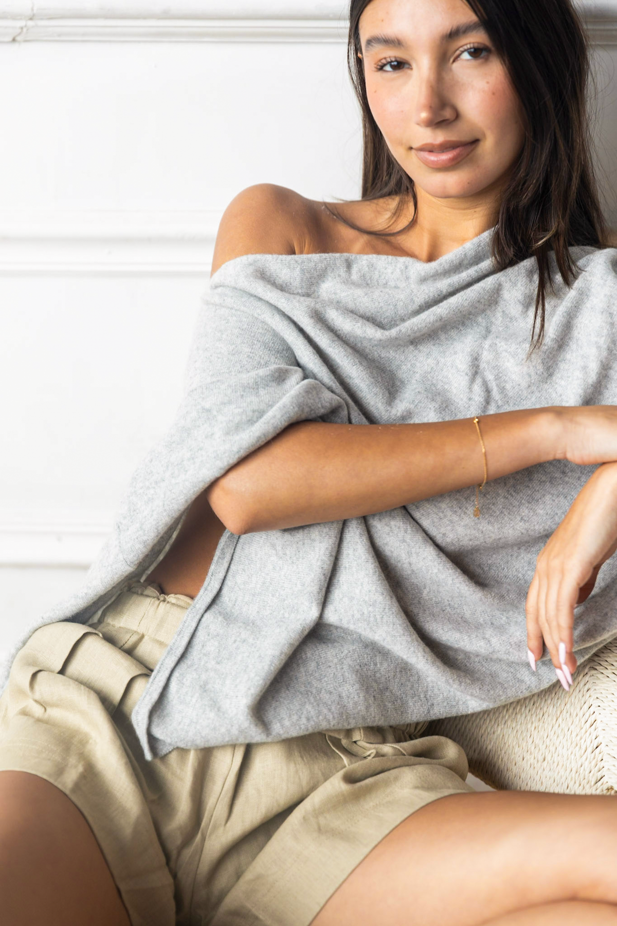 Cashmere Poncho in Morning Fog