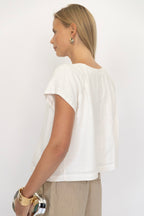 Linen Short Sleeve Top in Black
