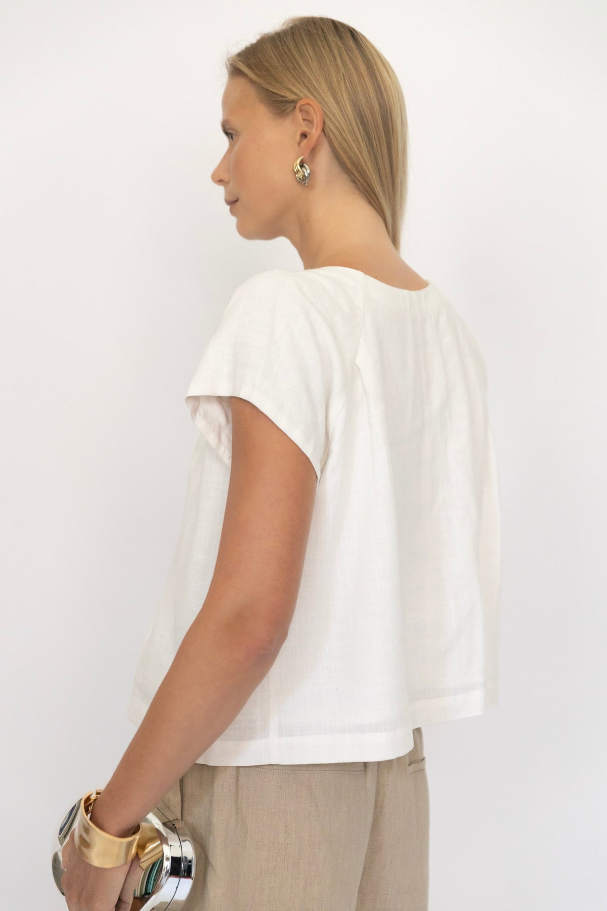 Linen Short Sleeve Top in Coconut