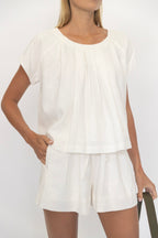 Linen Short Sleeve Top in Black