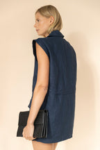 Linen Sleeveless Trench in Navy