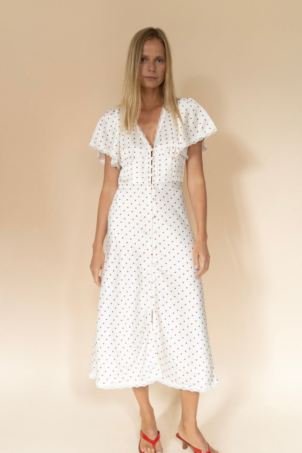 Silk Flutter- Sleeve Midi Dress