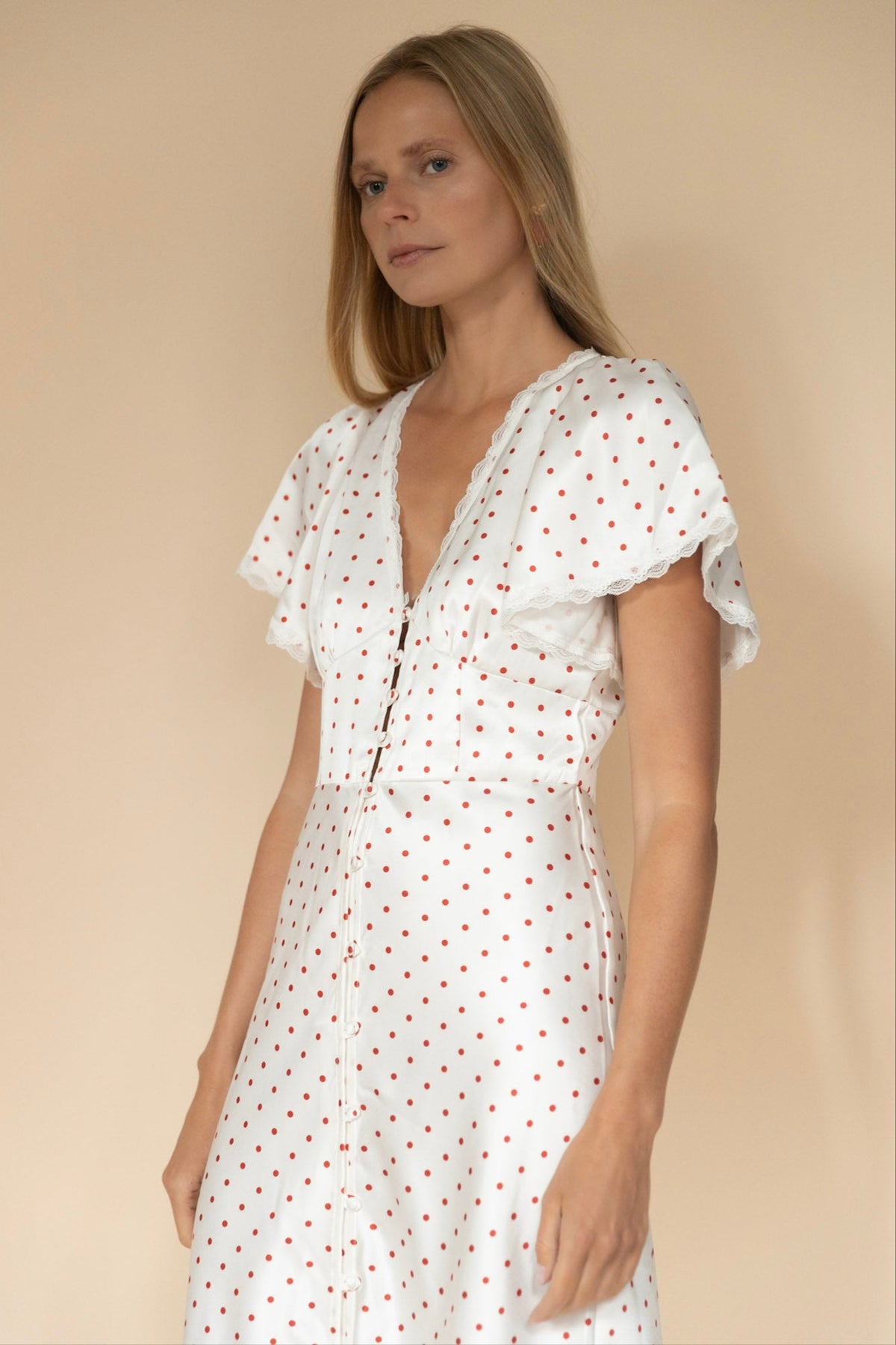 Silk Flutter- Sleeve Midi Dress