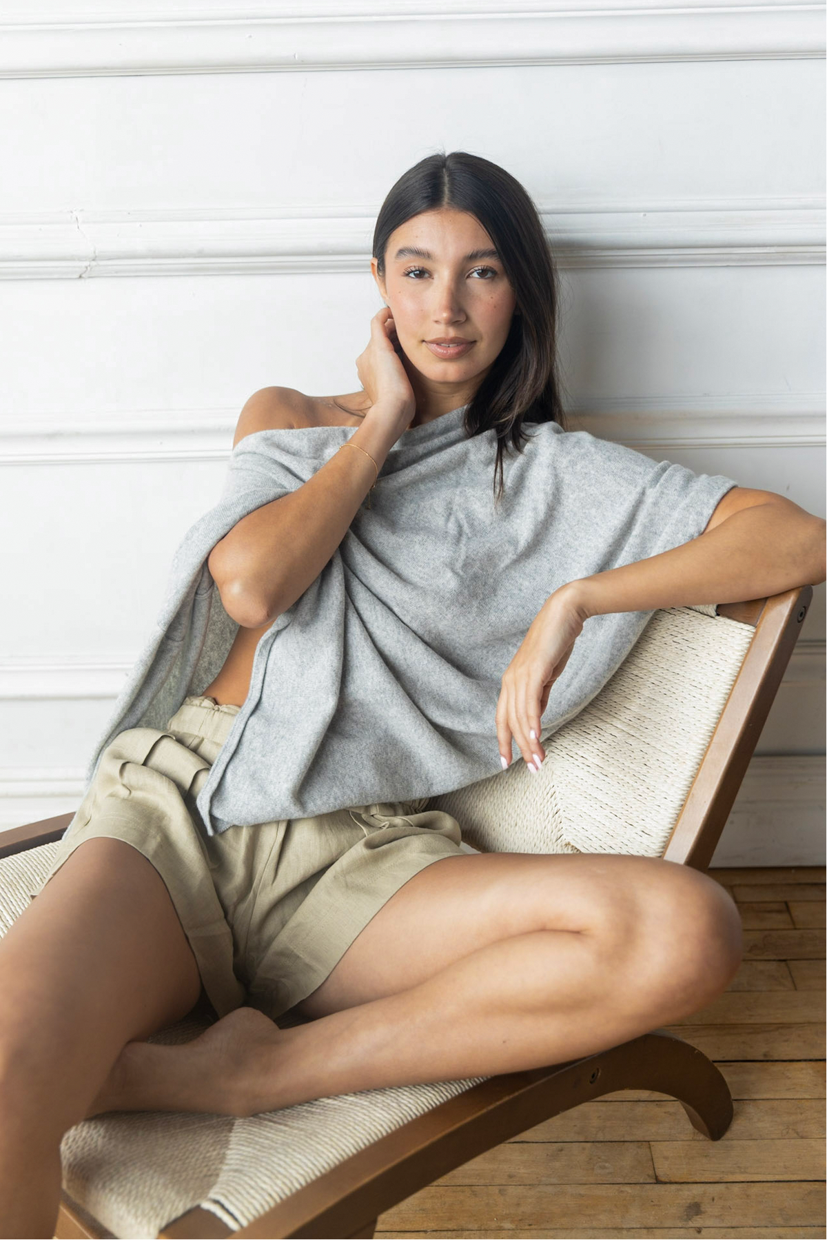 Cashmere Poncho in Morning Fog