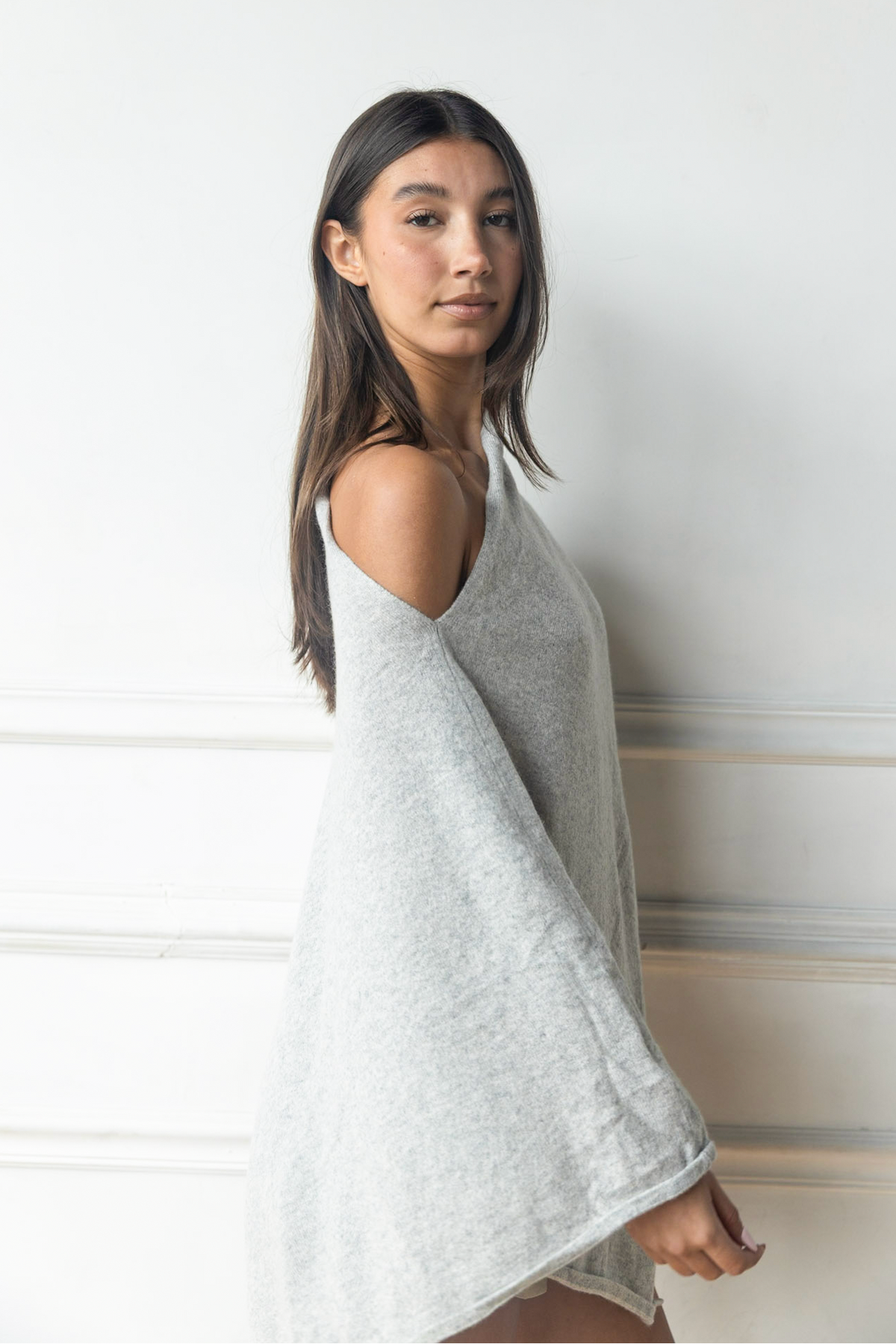 Cashmere Poncho in Morning Fog